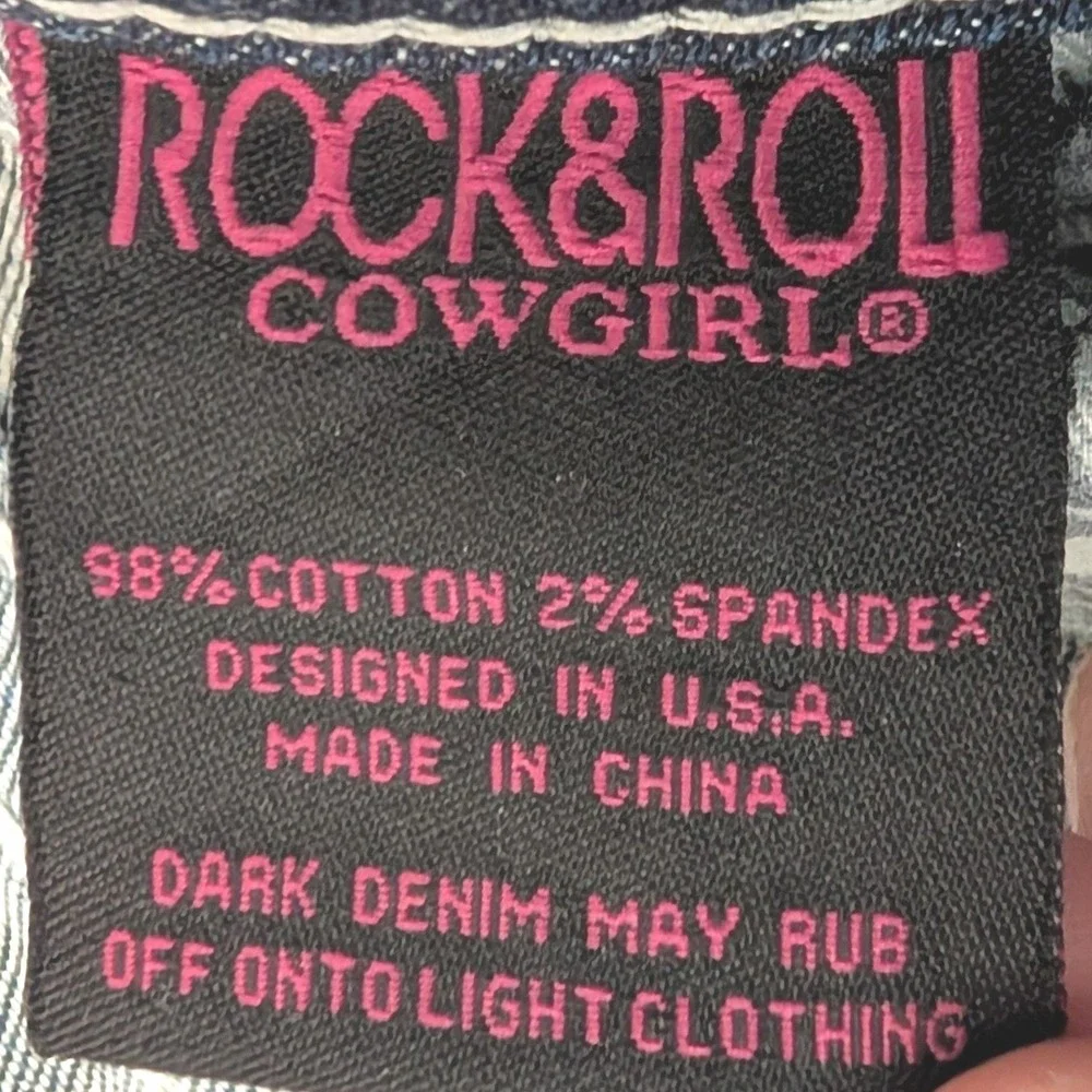 Rock & Roll Cowgirl Bootcut Jeans Women(32X33) Dark Wash‎ Blue Embroidered